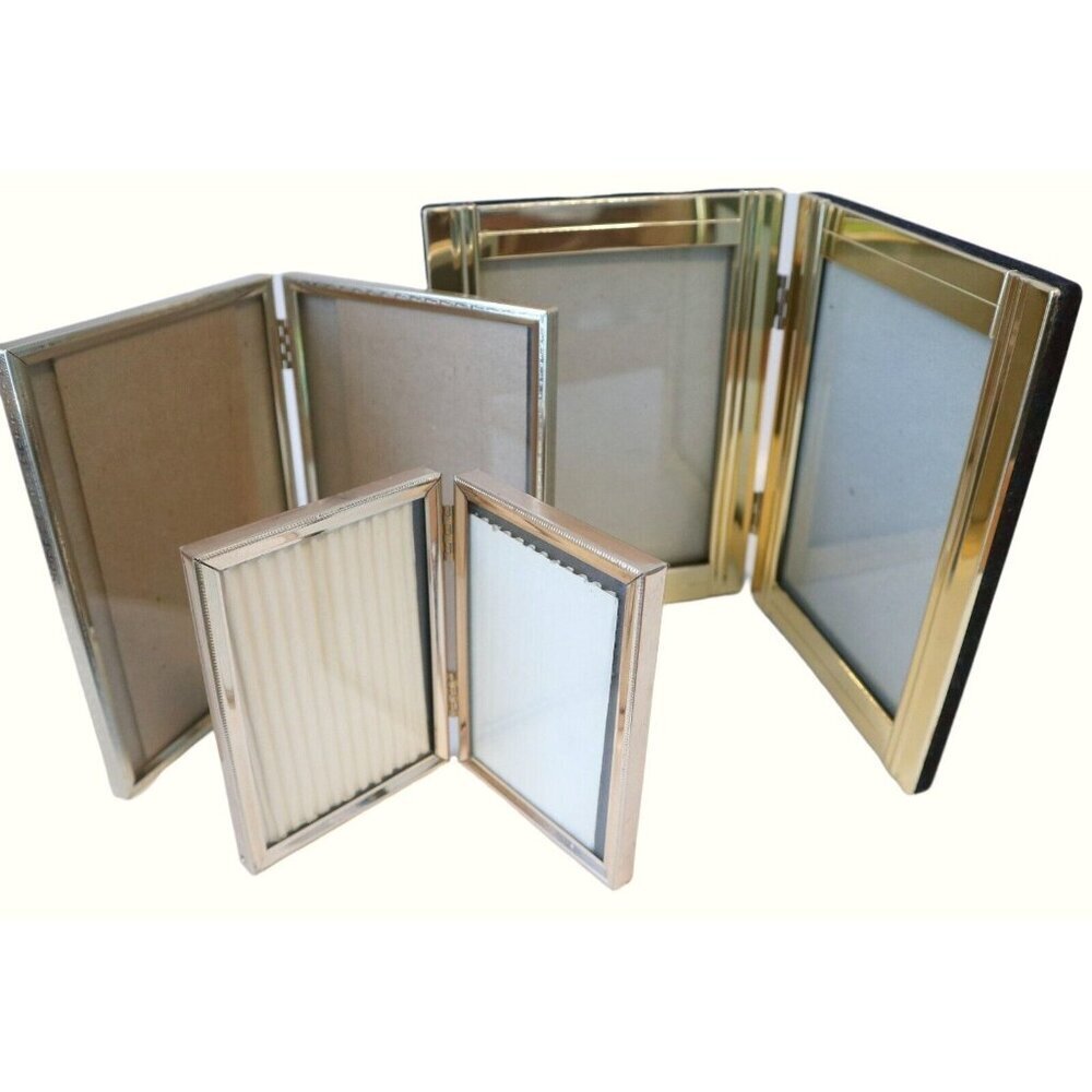 3 Vintage Folding Photo Frames Gold Tone Picture Frame Lot W